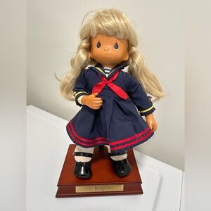 Precious Moments Wooden Face Rene Navy Sailor Musical Doll Blue